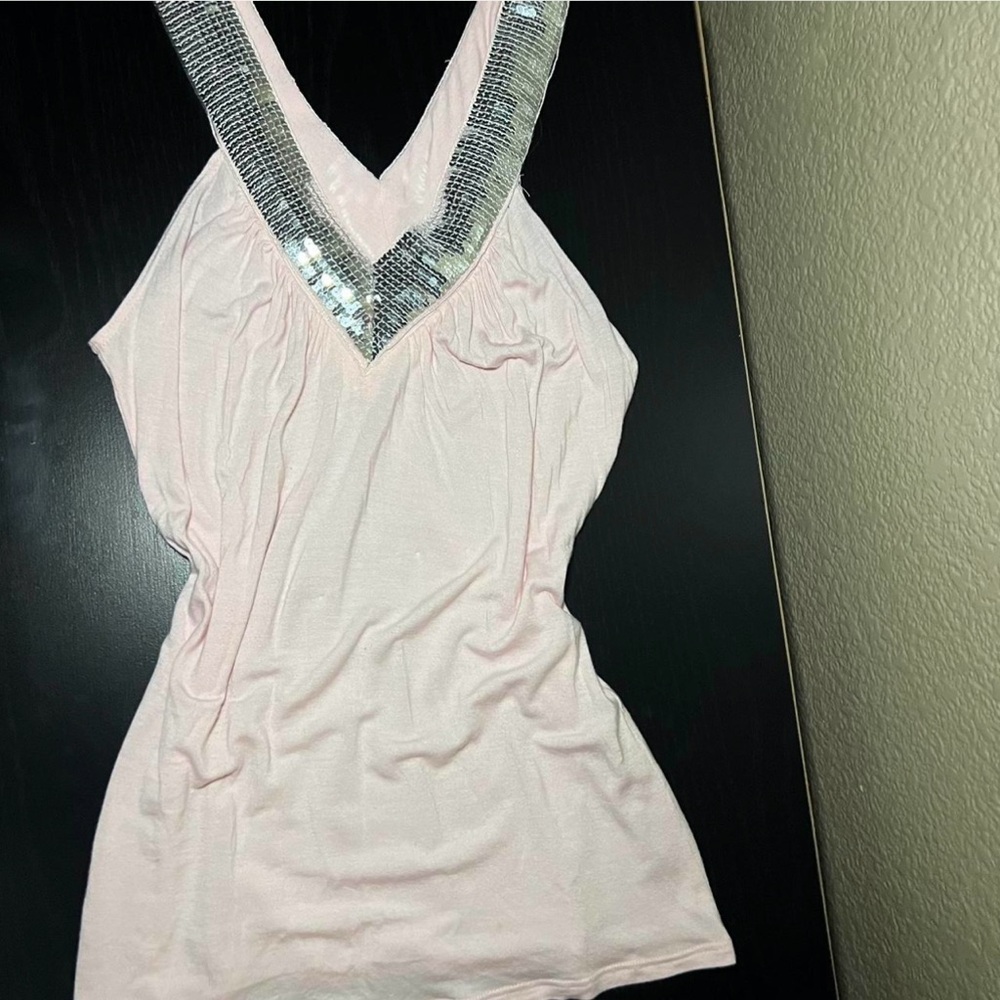 Y2k Pink Sequin V-Neck Women's Top